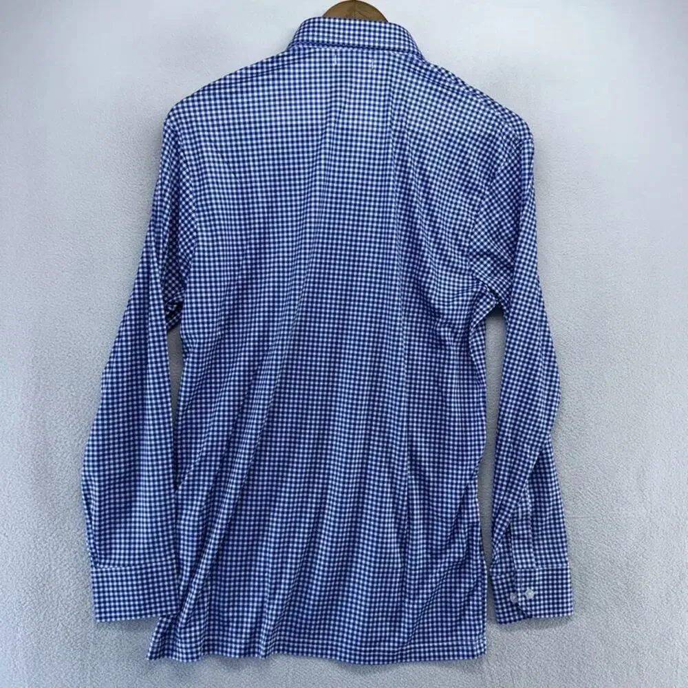 Collars Co Polo Shirt Men's Small Blue White Gingham Check Plaid Button Down NEW